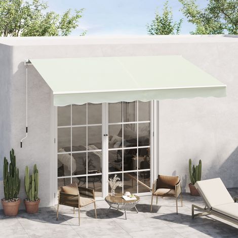 Auvent rouleaux rabattable manivelle aluminium polyester 3x2,5m, blanc