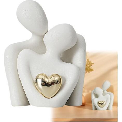 Statue de Couple Romantique, Sculpture de Couple en céramique,Statue de Couples câlin, Statues de Couple Abstraite, Cadeaux pour Anniversaire de Mariage, Articles de décoration(Blanc) (1/5)