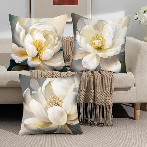 3 PCS Housse Coussin 45x45, Housse de Coussin Fleur Oiseau Housses de Coussin avec Fermeture éClair pour Canapé Maison Jardin Décoration, Blanc (1/5)