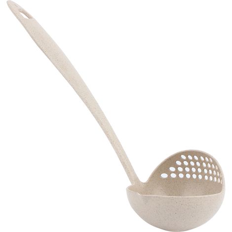 Cuillères à soupe et porridge 2 en 1 en paille de blé à long manche avec filtre (beige) (1/5)