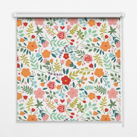 Innenrollo Fensterrollo - Rollo ohne Bohren - Sichtschutzrollo - Lichtdurchlässiges Rollo - Rechteckiges - Rollo - (110 cm x 140 cm) - Gemalte Blumen