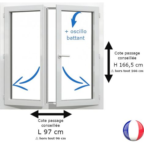 Fenêtre PVC blanc 2 vantaux hors tout H 166 x L 96 cm oscillo battant pour pose rénovation (1/5)