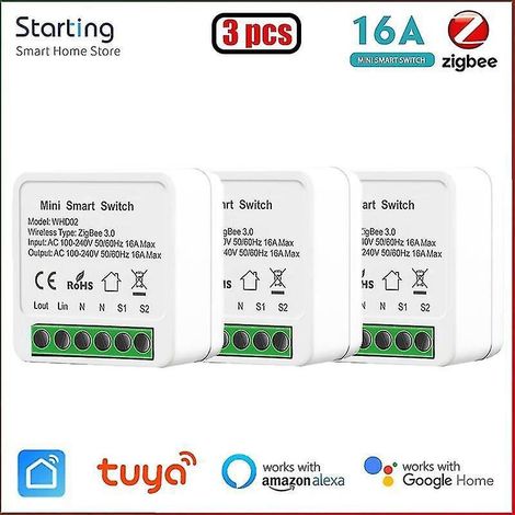 Lot de 10 mini interrupteurs intelligents Zigbee 3.0 Yandex Alice Tuya pour maison connectée (3 pièces). (1/5)