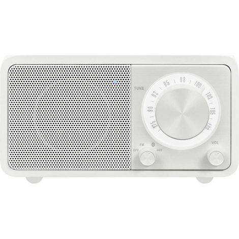Radio de escritorio portátil Sangean WR-7 (sintonizador FM RDS, Bluetooth, entrada auxiliar, bocina incorporada, recargable), blanco mate