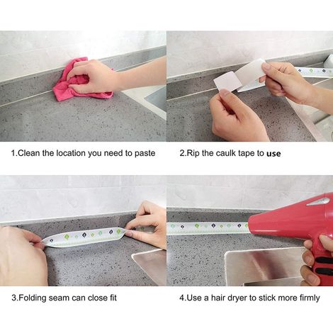 Bande d'étanchéité autocollante blanche 320×3,8 cm, joint pour porte de douche, cuisine et plaque de cuisson (1/5)