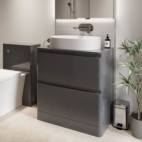 Bathroom Cloakroom Vanity Unit Wash Storage Cabinet Countertop Basin Grey 800mm (1/5)