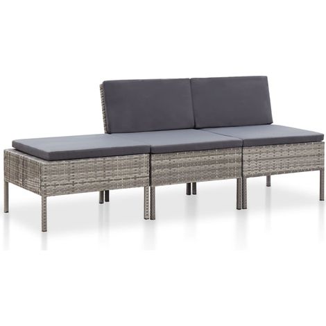 Set Divani da Giardino 3 pz con Cuscini in Polyrattan Grigio vidaXL (1/5)