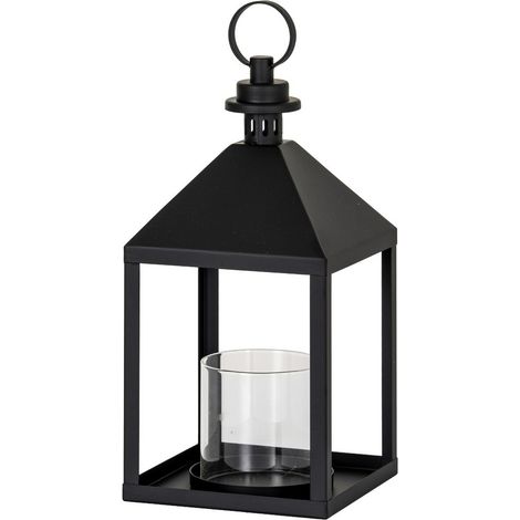 Astra Medium Lantern with Glass Candle Holder - L17 x W17 x H38 cm - Black