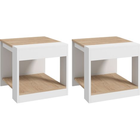 Lot de 2 tables basses JURGEN aspect bois et blanc (1/5)