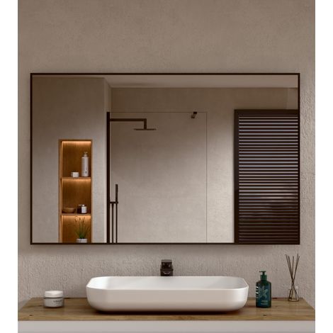 BELLOBATH - Rechteckiger Badspiegel zur Wandmontage mit schwarzem Aluminiumrahmen - 70 cm hoch x 100 cm breit (1/5)