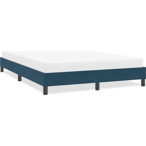 Cadre de lit 160 x 210 cm avec sommier à lattes en velours bleu foncé, sans matelas - PANGIVO (1/5)