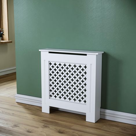 Habillage de radiateur SONNI Couverture de radiateur Couverture de radiateur 78x19x81.5cm Grille croisée Blanc (1/5)