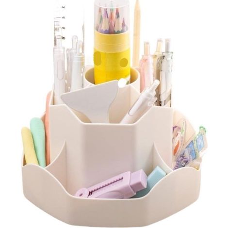Portapenne girevole, organizer da scrivania, organizzazione della scrivania, ruotabile a 360°, 130 x 178 mm, bianco (1/5)