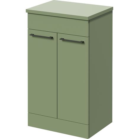 Napoli 390 Olive Green 500mm 2 Door Vanity Unit for Countertop Basins - 500mm - Gunmetal Grey 160mm Handle
