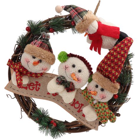 Weihnachtskranz aus Weinreben in leuchtenden Farben, ideal zum Dekorieren von Türen und Fenstern, im Schneemann-Stil. Die Farben sind farbecht und langlebig. Festliche und fröhliche Dekoration. (1/5)