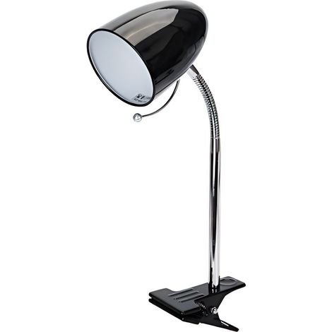 Lampe de table avec pince en métal noir, col flexible, culot E27 (ampoule non incluse). (1/3)