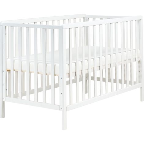 Cuna minimalista para bebé tamaño estándar 60 x 120 cm barras ajustables en altura madera de pino blanco Kiama