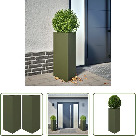 Jardinière vert olive -  Jardinières 2 pcs vert olive triangulaire 40x34,5x70 cm acier (1/5)