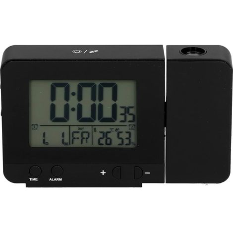 Black Projection Alarm Clock with 4-Level Dimmer, Backlight, USB Charging Port, for Bedroom, Living Room, Office (1/5)