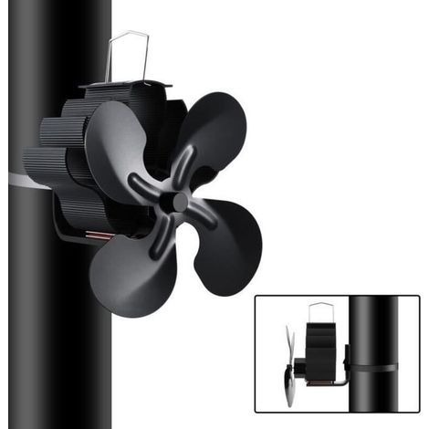 (Nero) Ventilatore da stufa a 4 pale con trasmissione termica – Nero