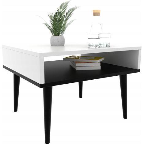 Mesita de centro Vico para mesita de noche, ideal para sala de estar o dormitorio. Mesa de centro blanca/negra. (1/5)