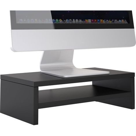 Idimex – Support d'écran d'ordinateur DISPLAY – Mélaminé noir mat – Dimensions 39x5x23 cm – Charge max 15 kg – Patins anti-rayures