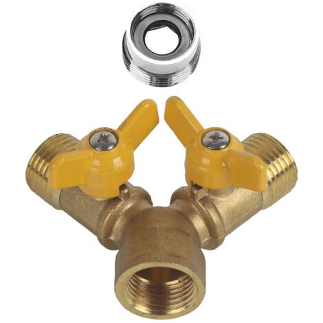 TONYSA Connecteur de robinet durable à 2 voies, connecteur de robinet double, adaptateur de tuyau double, laiton G1/2 résistant à l'usure pour la maison et le jardin (1/4)