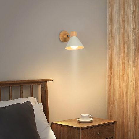 Retro Wandleuchte Holz Metall Wandlampe Innenbeleuchtung für Schlafzimmer Küche Loft E27 Weiß