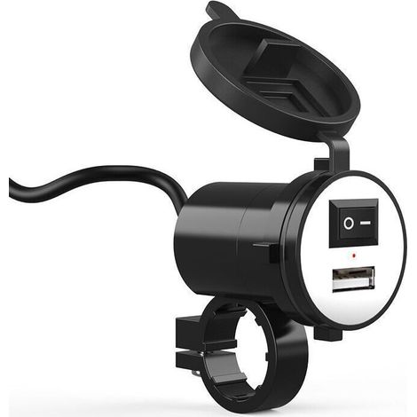 Chargeur USB Moto Étanche - 12 V DC 9-24 V Entrée - 5 V 2,1 A Sortie - Support Guidon 22 mm - Pour GPS Téléphone Portable - 1 Pièce