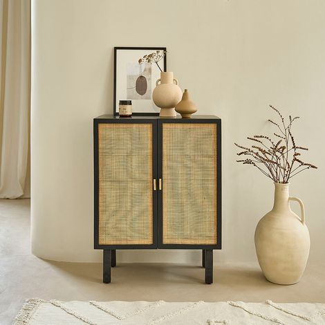 Buffet en manguier massif et cannage 68 cm (1/5)
