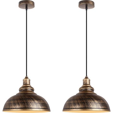 Lotto di 2 Lampade a Sospensione Industriali, Lampadario Vintage E27 in Metallo Retrò, Diametro 29 cm (Rame Arrugginito) (1/4)