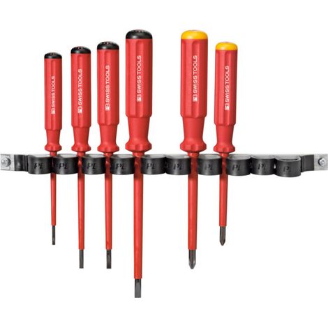 PB Swiss Tools Jeu de 6 tournevis d'électricien pour visà fente et Phillips, 100% isolés, Nombre de tournevis: 4/2