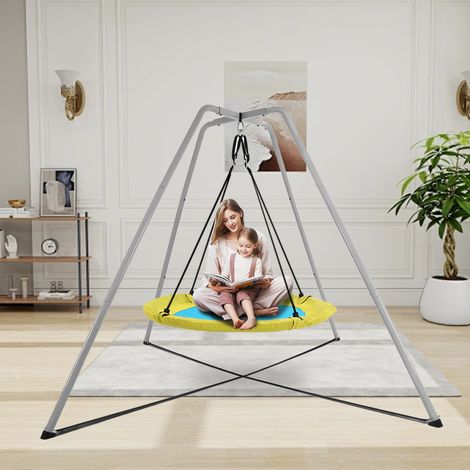 Portique de balançoire gris, support uniquement inclus, nid-balançoire non inclus. (1/5)
