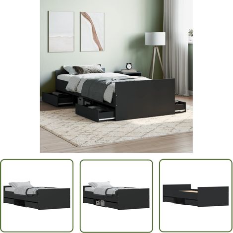 The Living Store Cadre de lit sans matelas noir 90x200 cm - Lit Double - Cadre De Lit - Meuble De Chambre - Literie - Sommier (1/5)