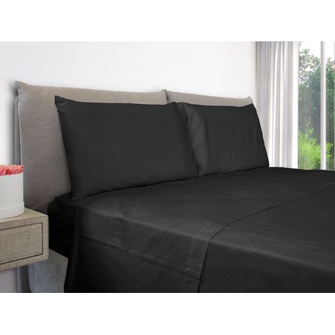 EVERGREENWEB – Set Lenzuola Letto 100% puro cotone – Completo letto Matrimoniale compreso 1 Lenzuolo ad angoli elasticizzati per letto, 1 lenzuolo per letto sopra e 2 federe. Colore Nero (1/5)