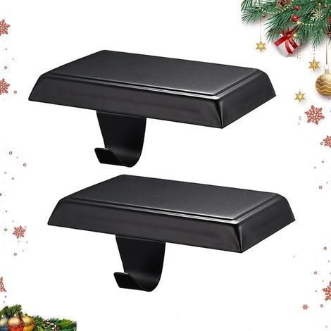 Supports pour chaussettes de Noël, crochets en métal pour suspendre, bases pour cheminée, décoration de fête de Noël (2 noirs, 2) (1/5)