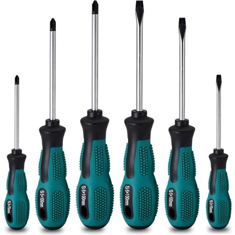 Aougo – Lot de 6 tournevis magnétiques avec embouts anti-oxydation – 3 têtes plates et 3 cruciformes – Acier CRV pour zones étroites (1/5)