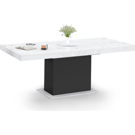 Tavolo da pranzo rettangolare allungabile EDEN 6-10 persone con piano ALASKA effetto marmo bianco e nero 160-200 cm