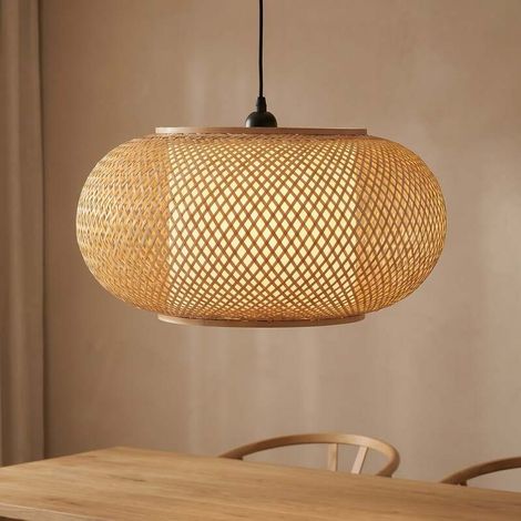[NEUWERTIG] B-Ware Lindby Hängeleuchte Romaine LED Pendelleuchte dimmbar natur Ø50cm Bambus schwarz (1/2)