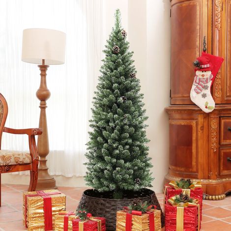 Árbol de Navidad Artificial 150 cm con 395 Ramas 30 Piñas y Soporte de Metal Árbol Navideño para Salón Interior Verde (1/5)