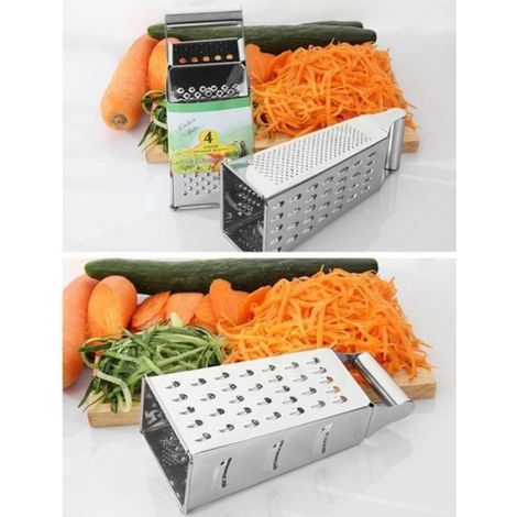 Rape à Fromage Manuelle en Acier Inoxydable 4 Ctés avec Bote Récipient (Argent) (1/5)