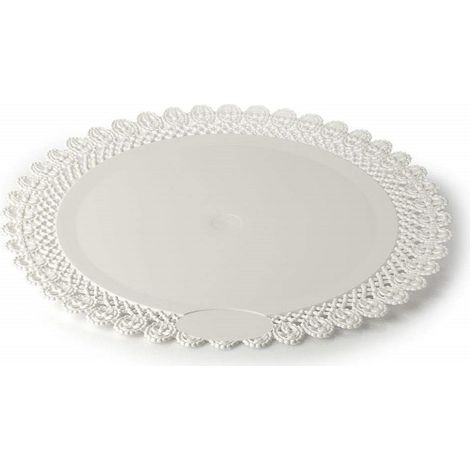 Trade Shop - Vassoio Trama Trinato Bianco 35 Cm Rotondo Piatto Sotto Dolci Antipasti Trasporto - (1/2)