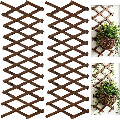 2 Treillis Bois Extensible pour Plantes Grimpantes, 180CM x 30CM Support de Jardin, Balcon et Terrasse, Palissade Décorative en Bois pour Vignes, Fixation Murale ou Autoportante (1/5)