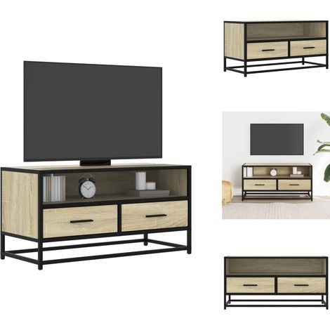 Meuble TV chêne sonoma 80x34,5x40 cm bois d'ingénierie et métal - Meuble TV - Meubles TV - Banc TV - Buffet TV (1/5)