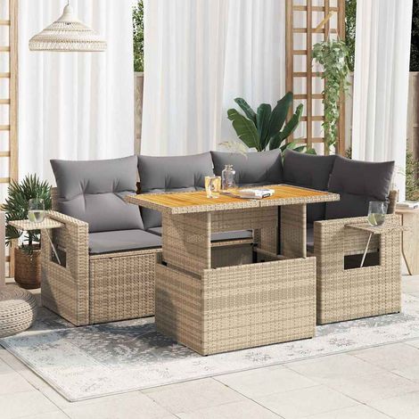 vidaXL Juego de sofás jardín con cojines 5 pzas ratán sintético beige (1/5)