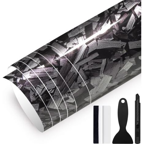 150cm x 30cm Covering Forgé Carbone de Voiture Film Autocollant Adhésif Film Carbone de Protection pour Voiture Intérieure/Extérieure, Moto, Vélo (Argenté Brillant, 30cm x 150cm) (1/5)