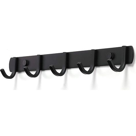 Crochets - pour chambre et bureau - acier inoxydable - fixation murale - 5 crochets - noir (1/5)