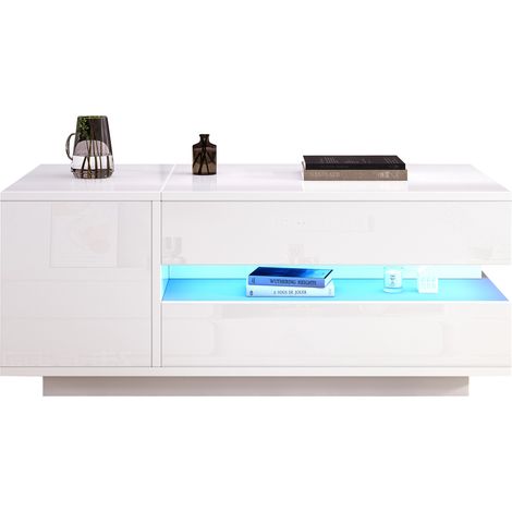 CHICFURN Mesa de centro elevable 95x50x40 cm blanco brillo con LED y almacenaje (1/5)
