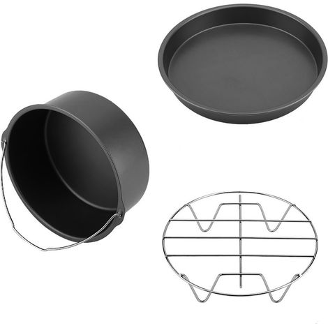 Ensemble d'accessoires 3 en 1 pour friteuse sans huile : Grille à pain, moule à gâteau et plaque à pizza (Noir) (1/5)