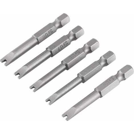 Juego de 5 puntas de destornillador de acero de aleación S2, 50 mm de largo, vástago hexagonal de 1/4", juego de puntas de destornillador magnéticas en forma de U, punta en forma de U, para electricis (1/4)